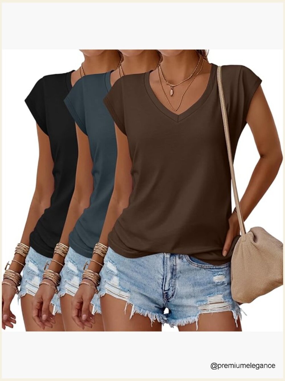 3 Pack Women’s V Neck T Shirts Cap Sleeve Loose Fit Short Sleeve Tees Trendy